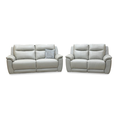 ‘Bobby’ Cat-80_03 Light Grey Leather 3 + 2 Seater Power Recliner Sofa Set