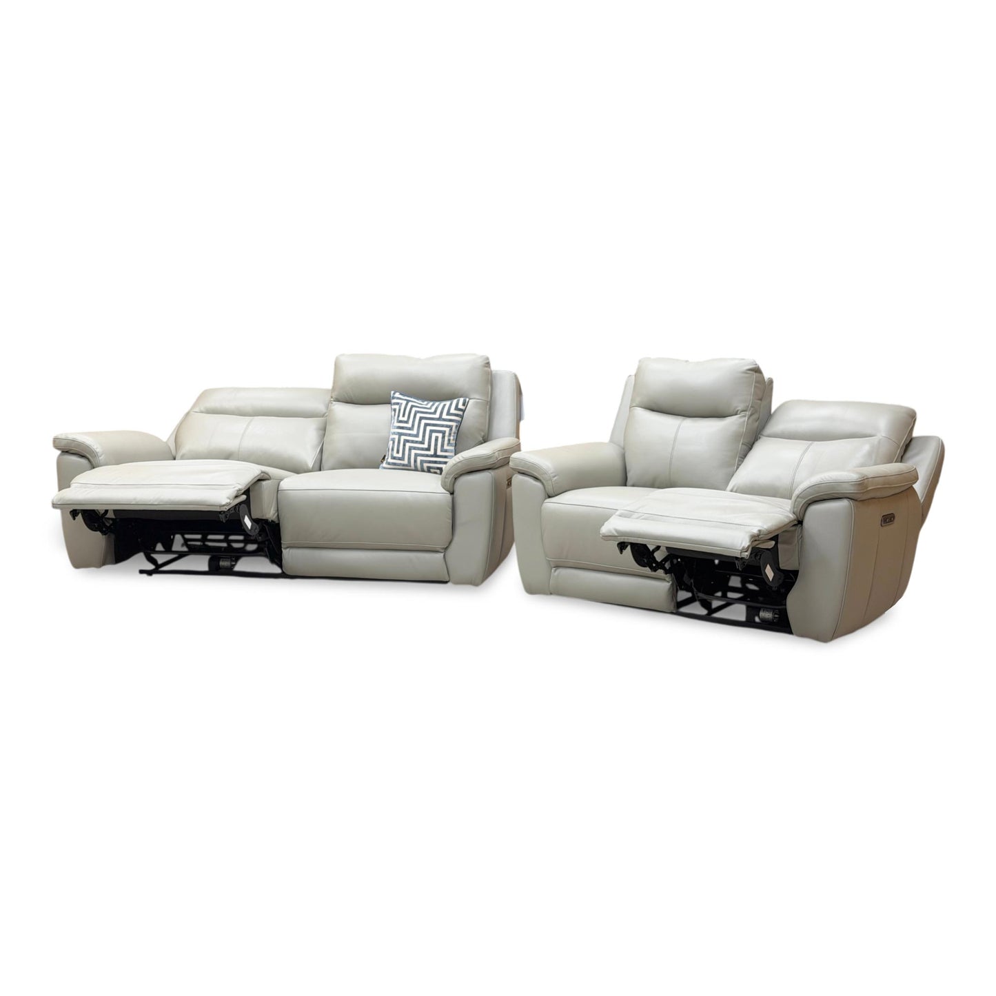 ‘Bobby’ Cat-80_03 Light Grey Leather 3 + 2 Seater Power Recliner Sofa Set