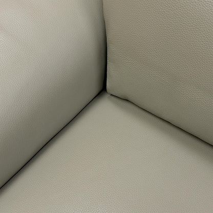 Close-up of the elephant grey leather texture, highlighting the premium grain, durable stitching, and the soft, matte finish of the material.