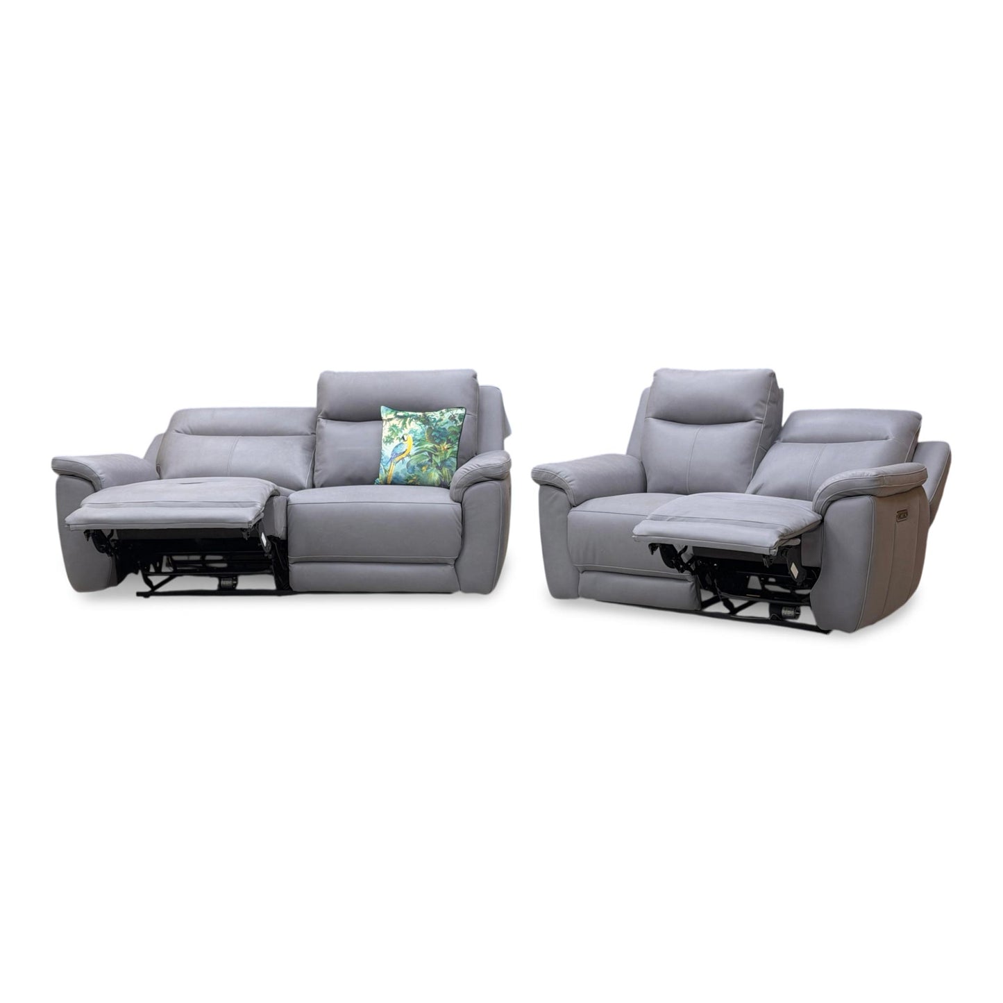 Side shot of the 3-seater sofa in the reclined position, showcasing the adjustable headrests and the sleek, modern silhouette.