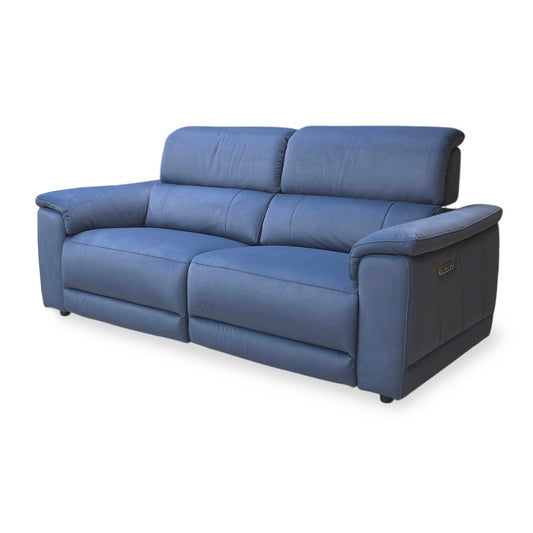 ‘Genius’ Bella Navy Blue Velvet 3 Seater Power Recliner Sofa with Power Headrests
