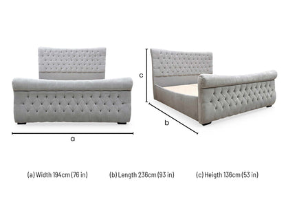 Technical dimension diagram for the Lance Aston Silver Super King Side-Opening Ottoman Bed, specifying total width, length, and headboard height.