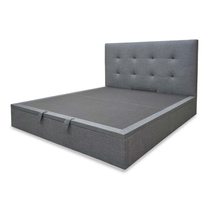 Side profile of the Hadley Super King bed, emphasizing the clean lines of the upholstered rails and the plush depth of the headboard.
