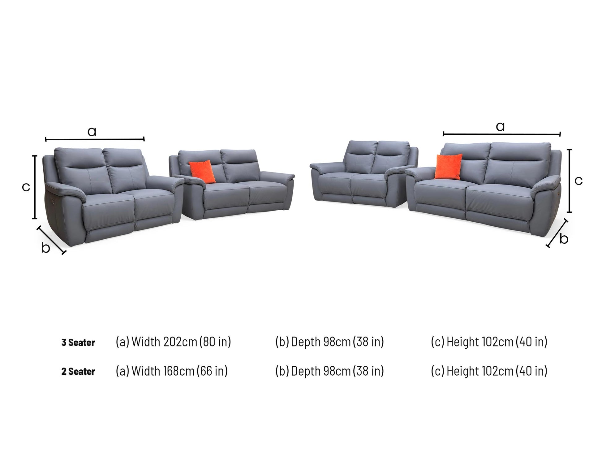 Technical dimension diagram for the Bobby Navy Blue 3-seater and 2-seater set, specifying widths, depths, and heights.