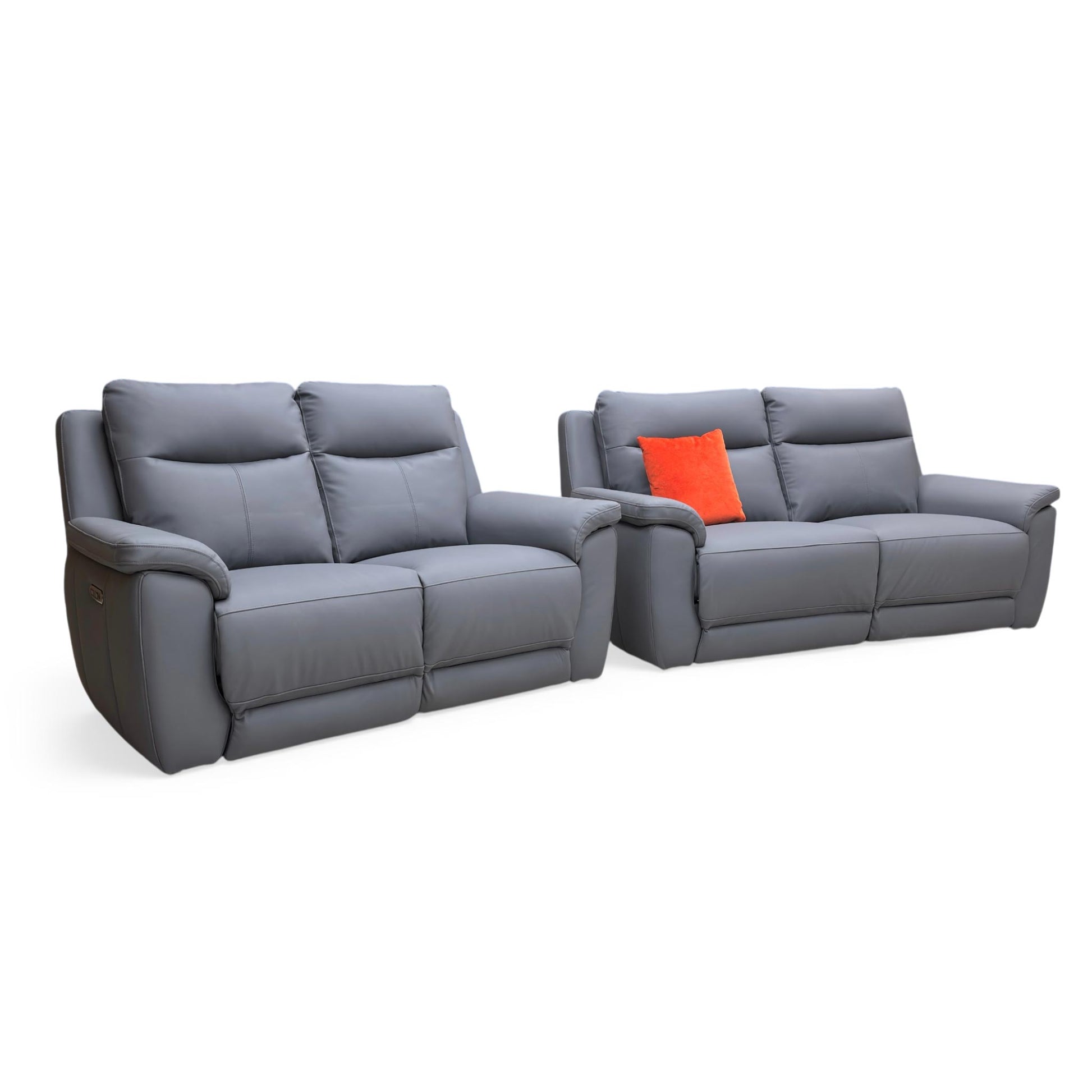 Side profile of the 2-seater sofa in a reclined position, showing the extended leg support and the ergonomic backrest alignment.