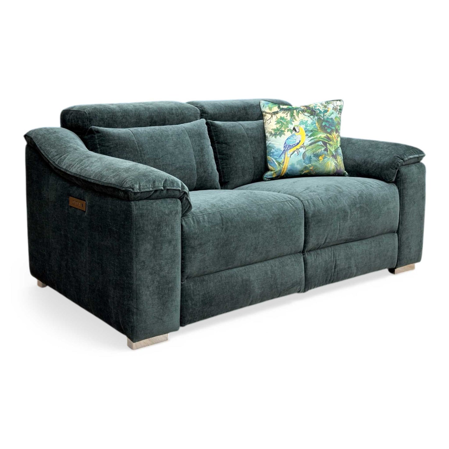 Side profile of the Geneva sofa in a fully reclined position, emphasizing the ergonomic support and the extended leg rest.