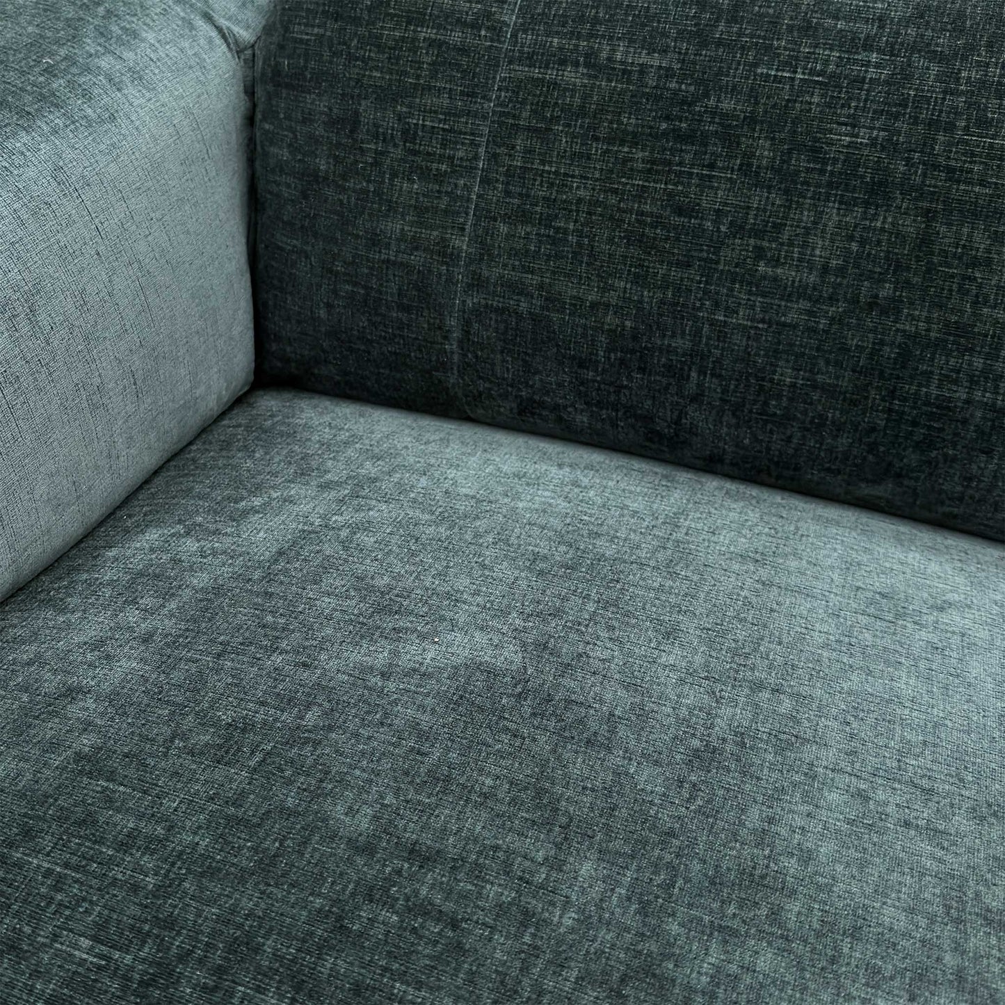 Close-up of the Forest Green linen-style fabric, highlighting the depth of color and the high-quality weave and stitching.