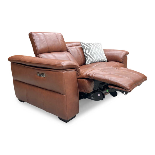 ‘Inca’ Cat-60_07 Butterscotch Brown Leather 2 Seater Power Recliner Sofa with Power Headrests