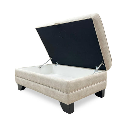 Side shot of the Mariah footstool, emphasizing the storage.