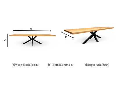 Bodahl 'Terra' 1 Oil Solid Oak 300cm Straight Edge Dining Table with Star Base - product photo 6