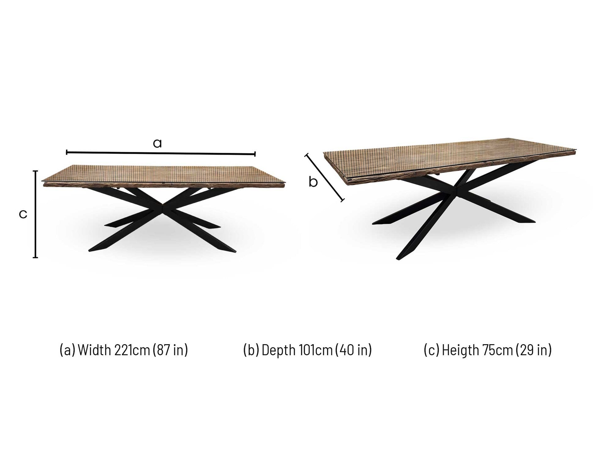 Technical dimension diagram for the ‘Kiara’ Large Rectangular Wooden Dining Table: Width 200cm, Depth 100cm, Height 76cm.