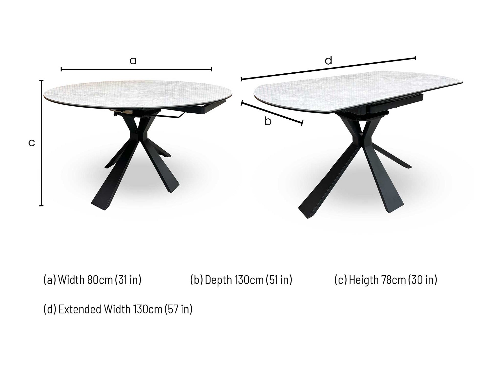 Technical dimension diagram for the Crete Round Swivel Extending Dining Table: Diameter 120cm (extending to 180cm), Height 76cm.