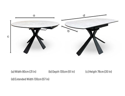 Technical dimension diagram for the Crete Round Swivel Extending Dining Table: Diameter 120cm (extending to 180cm), Height 76cm.