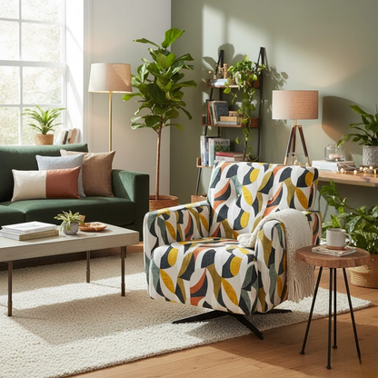 Detail of the chair's base, focusing on the brushed nickel swivel mechanism for smooth rotation.