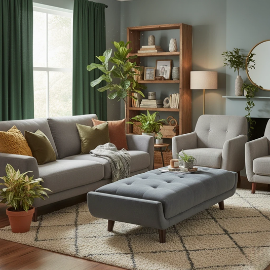 View emphasizing the generous size and medium firmness of the footstool's foam-filled cushion.