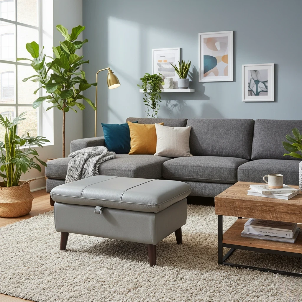 Corner view of the Winner Elephant Leather Footstool, showcasing the craftsmanship.