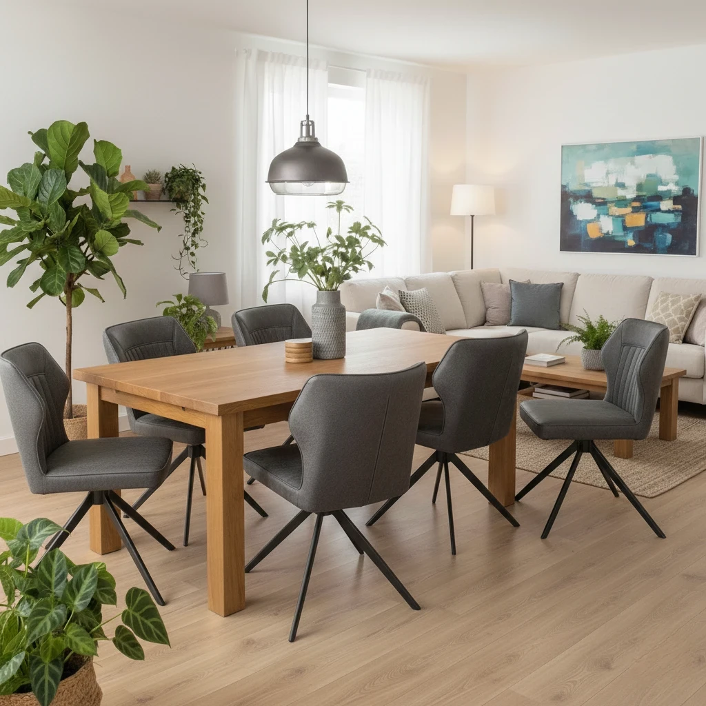 Set of chairs around a dining table (lifestyle shot).