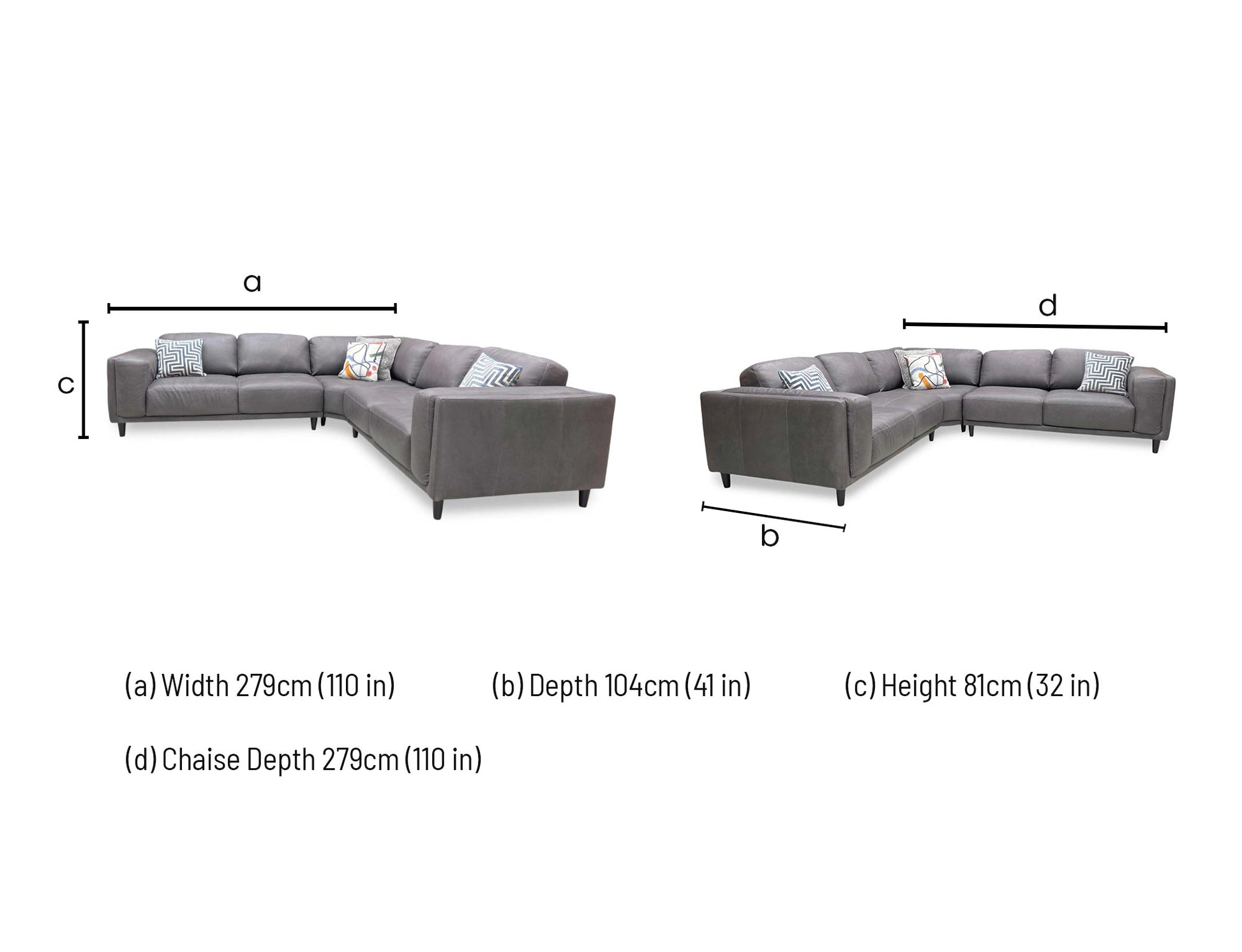 Technical dimension diagram for the Brody Grey Italian Leather Large Corner Sofa: Width 240cm x 240cm, Depth 95cm, Height 88cm.