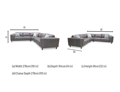 Technical dimension diagram for the Brody Grey Italian Leather Large Corner Sofa: Width 240cm x 240cm, Depth 95cm, Height 88cm.