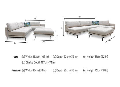 Technical dimension diagram for the Brixton Taupe Corner Chaise: Width 262cm, Chaise Depth 187cm, Height 81cm.