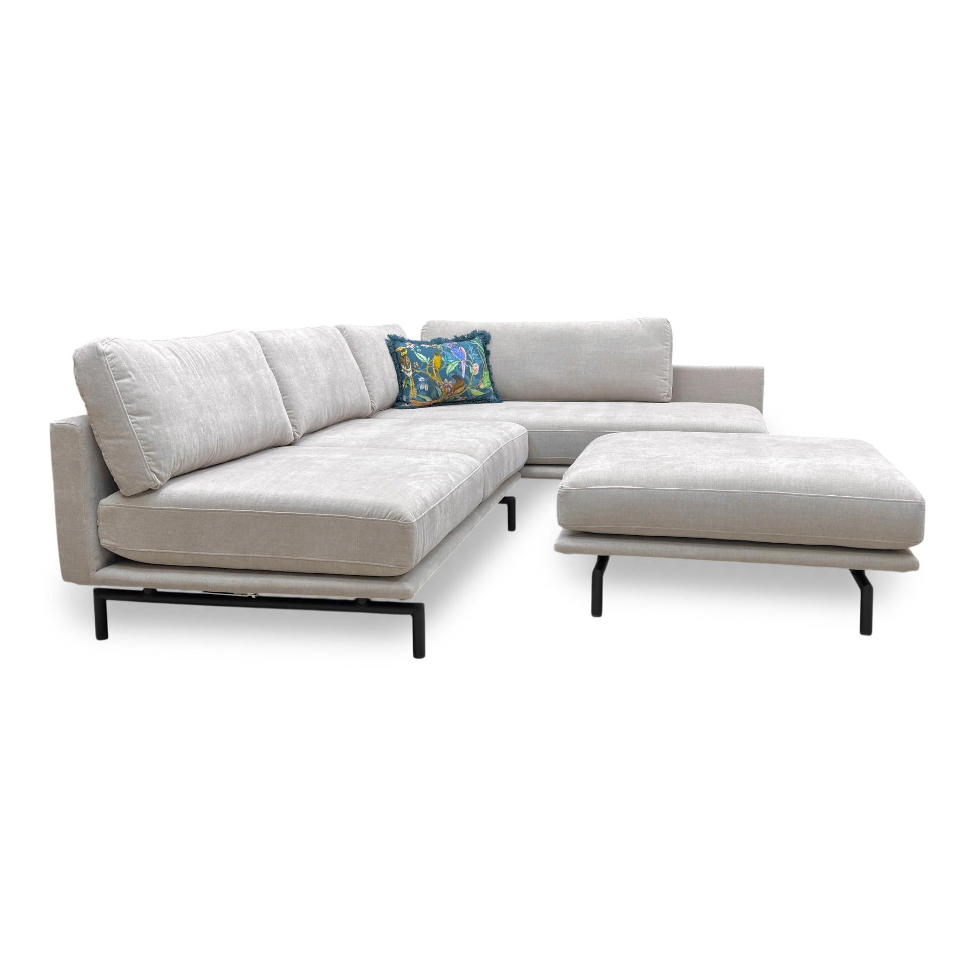 Angle view of the Brixton Right-Hand Chaise, showing the generous seating area and the seamless connection between the sofa and footstool.