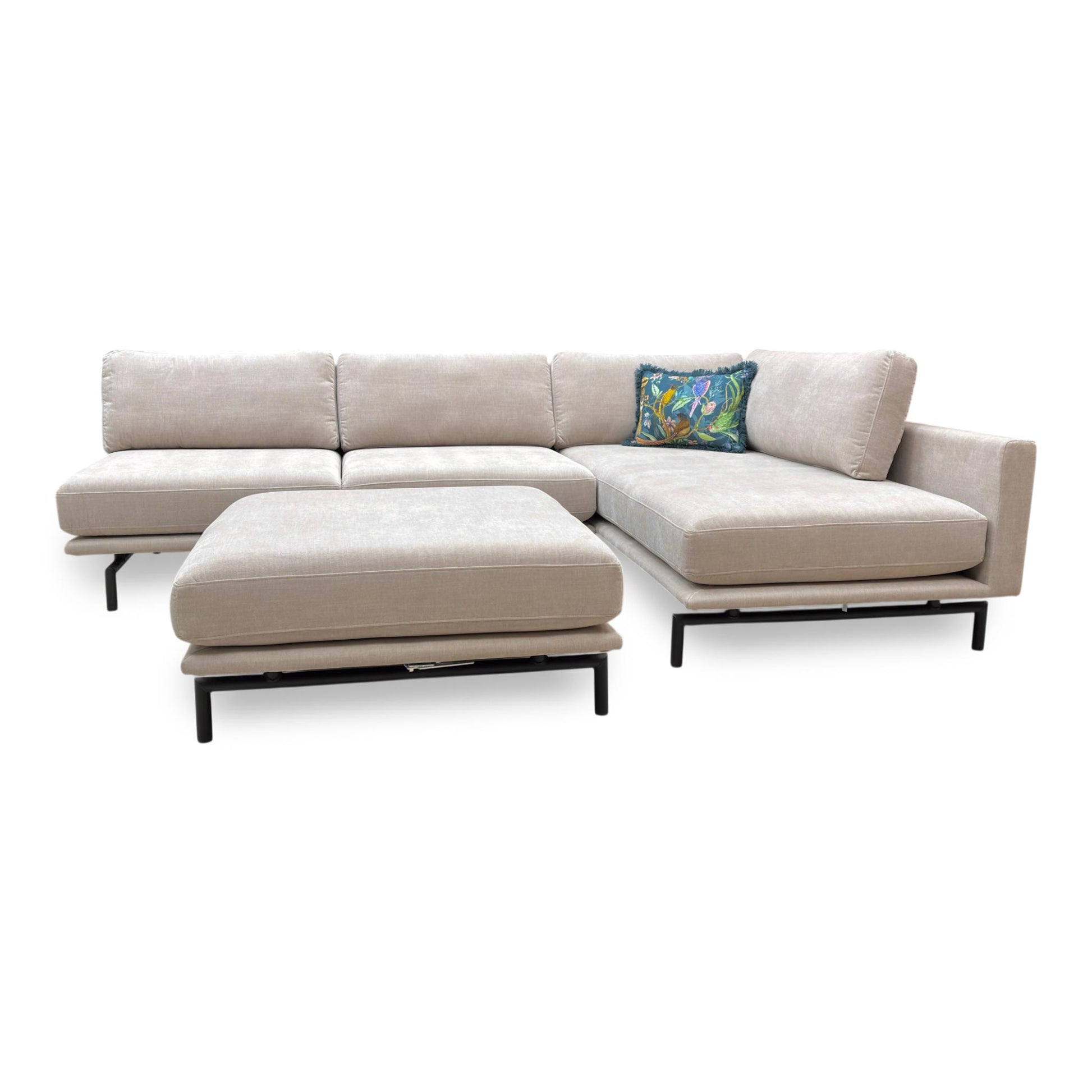 Angle view of the Brixton Right-Hand Chaise, showing the generous seating area and the seamless connection between the sofa and footstool.