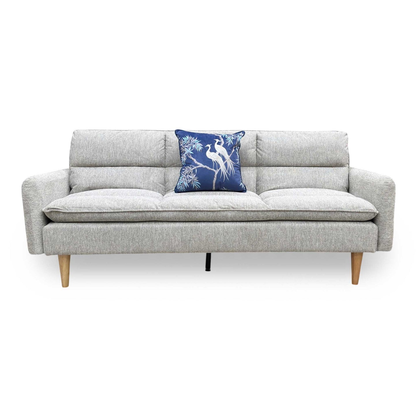 Front view of the 'Chill' Natural Fabric 3 Seater Sofa Bed, demonstrating the simple transition from upright seating to a flat sleeping surface.