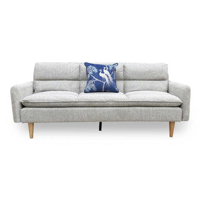 Front view of the 'Chill' Natural Fabric 3 Seater Sofa Bed, demonstrating the simple transition from upright seating to a flat sleeping surface.
