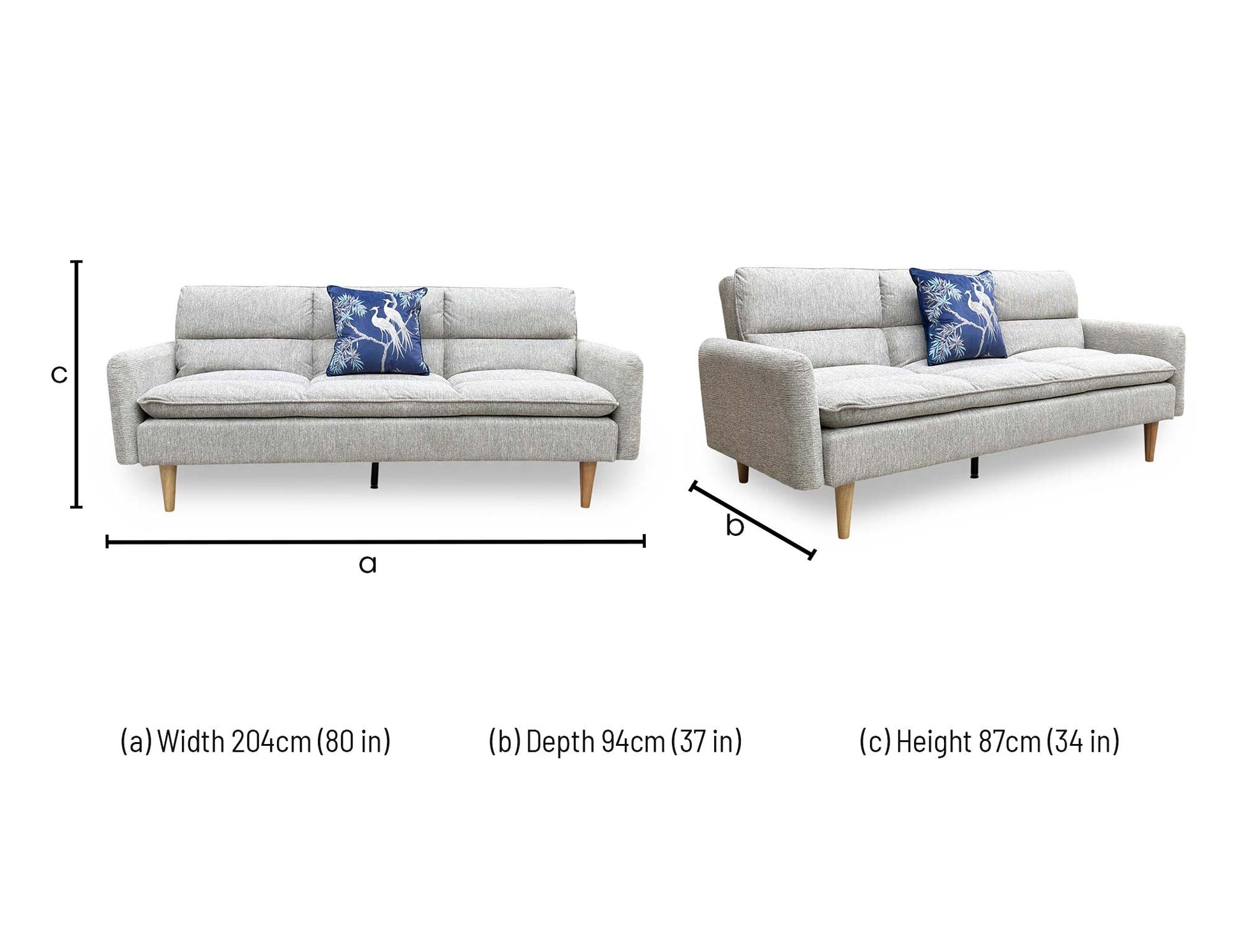 Technical dimension diagram for the ‘Chill’ Natural Fabric 3 Seater Sofa Bed: Width 181cm, Depth 81cm, Height 81cm.
