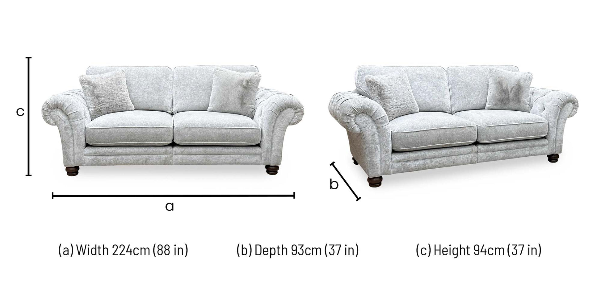 Ideal Home ‘Cotswold’ Burford Platinum Grey Fabric 3 Seater Classic Back Split Frame Sofa Furniture Village