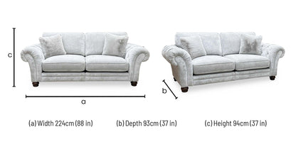 Ideal Home ‘Cotswold’ Burford Platinum Grey Fabric 3 Seater Classic Back Split Frame Sofa Furniture Village