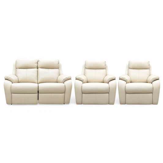 G Plan ‘Kingsbury’ L843 Cambridge Stone Leather Set: 2 Seater Power Recliner Sofa & 2 x Chair with Power Headrests & Power Lumbar