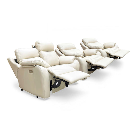 G Plan ‘Kingsbury’ L843 Cambridge Stone Leather Set: 2 Seater Power Recliner Sofa & 2 x Chair with Power Headrests & Power Lumbar