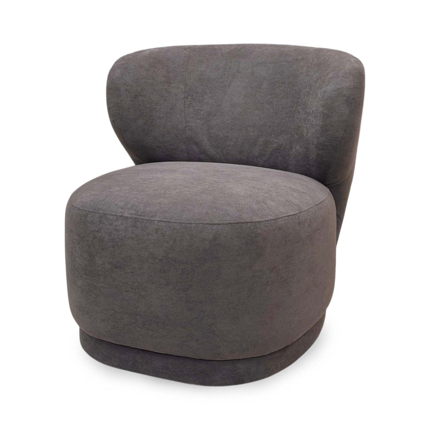 Side profile of the praline brown fabric accent chair, highlighting its compact frame depth and slightly angled backrest for reading comfort.