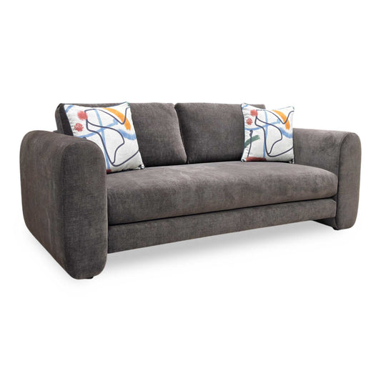 Ful View DFS ‘Mazetti’ Neath 3-seater sofa, upholstered in premium chocolate brown Lizarro chenille fabric, showcasing its contemporary design and plush cushioning.