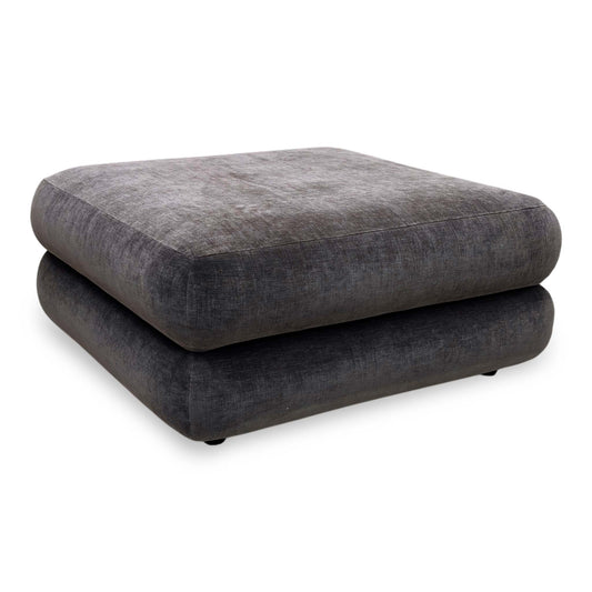 Full View DFS ‘Kalista’ large square footstool upholstered in premium Neath chocolate brown Lizzaro chenille fabric, displaying its spacious low-profile design.