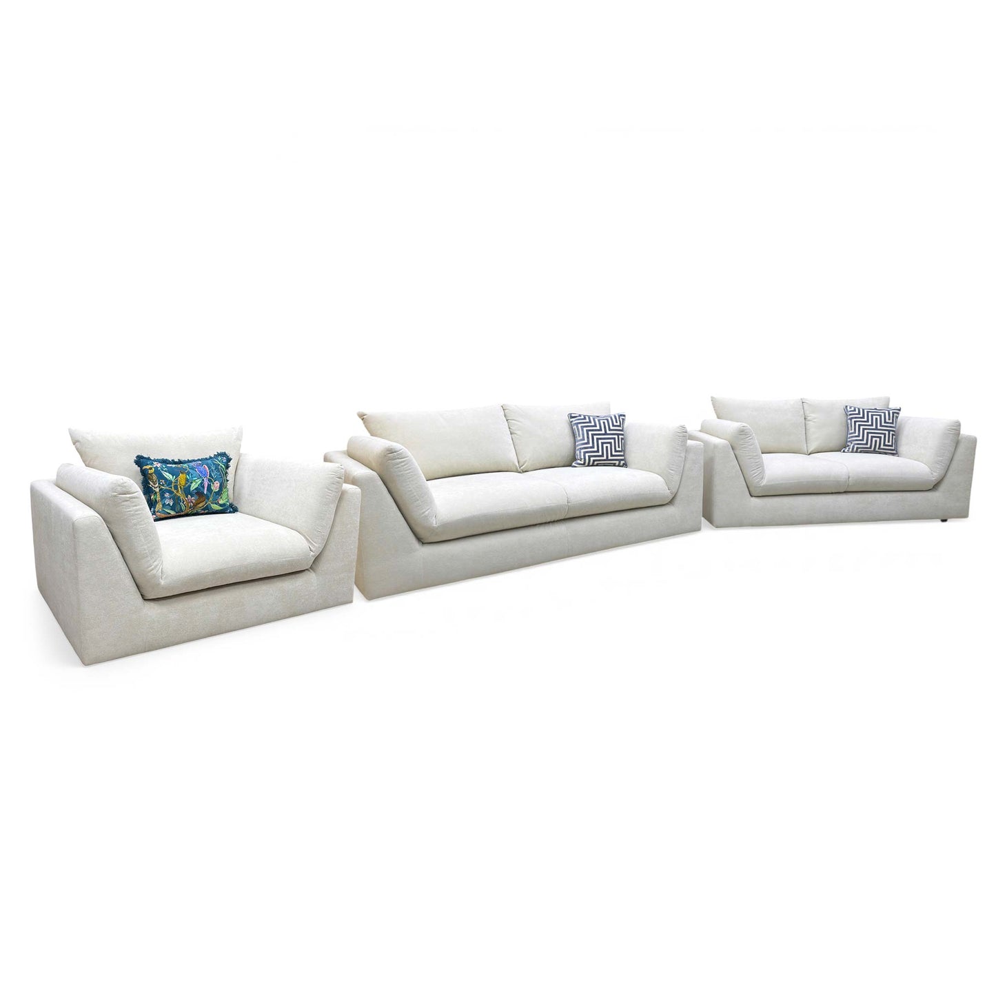 ‘Kalista’ Cream Palmero Plain Velvet 3 + 2 Seater Sofa with Cuddler Set