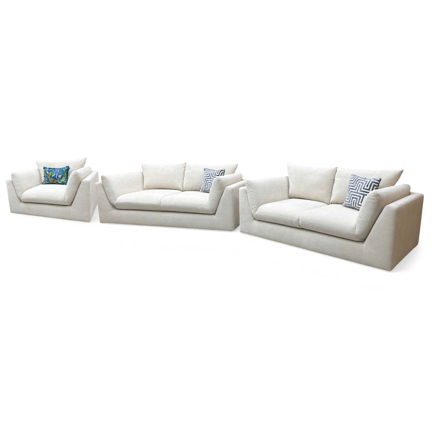 ‘Kalista’ Cream Palmero Plain Velvet 3 + 2 Seater Sofa with Cuddler Set