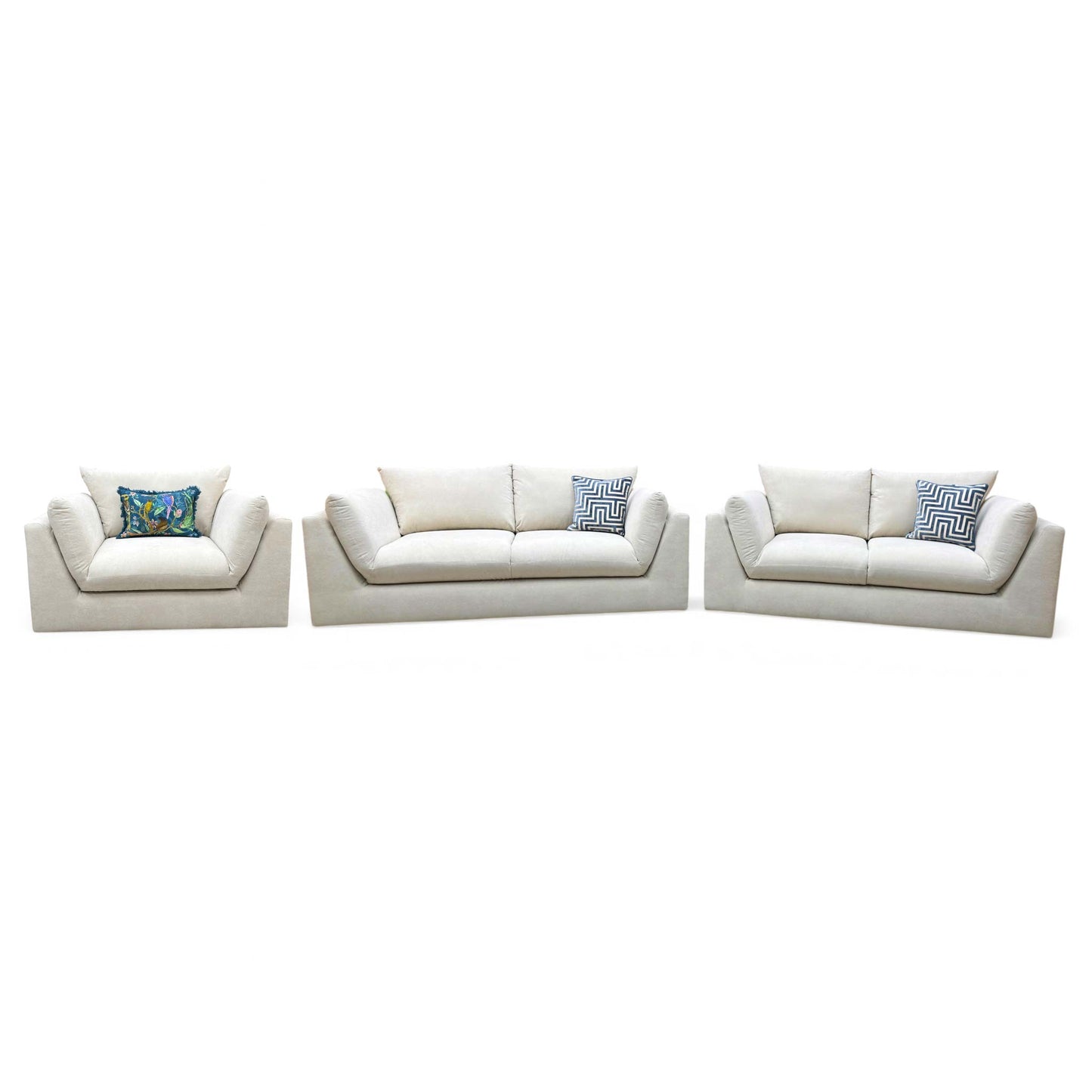 ‘Kalista’ Cream Palmero Plain Velvet 3 + 2 Seater Sofa with Cuddler Set
