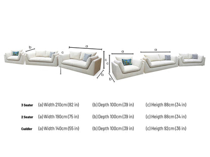 ‘Kalista’ Cream Palmero Plain Velvet 3 + 2 Seater Sofa with Cuddler Set