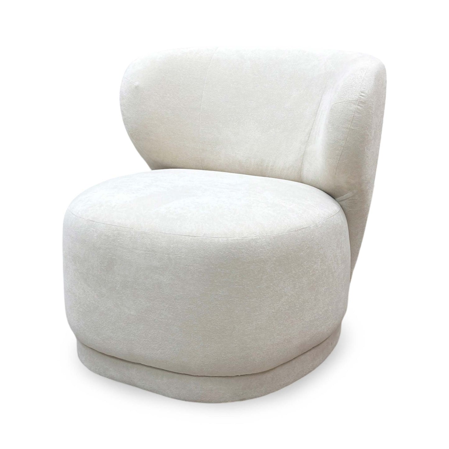 Three-quarter angle perspective showcasing the compact profile and elegant sloping lines of the velvet armchair.