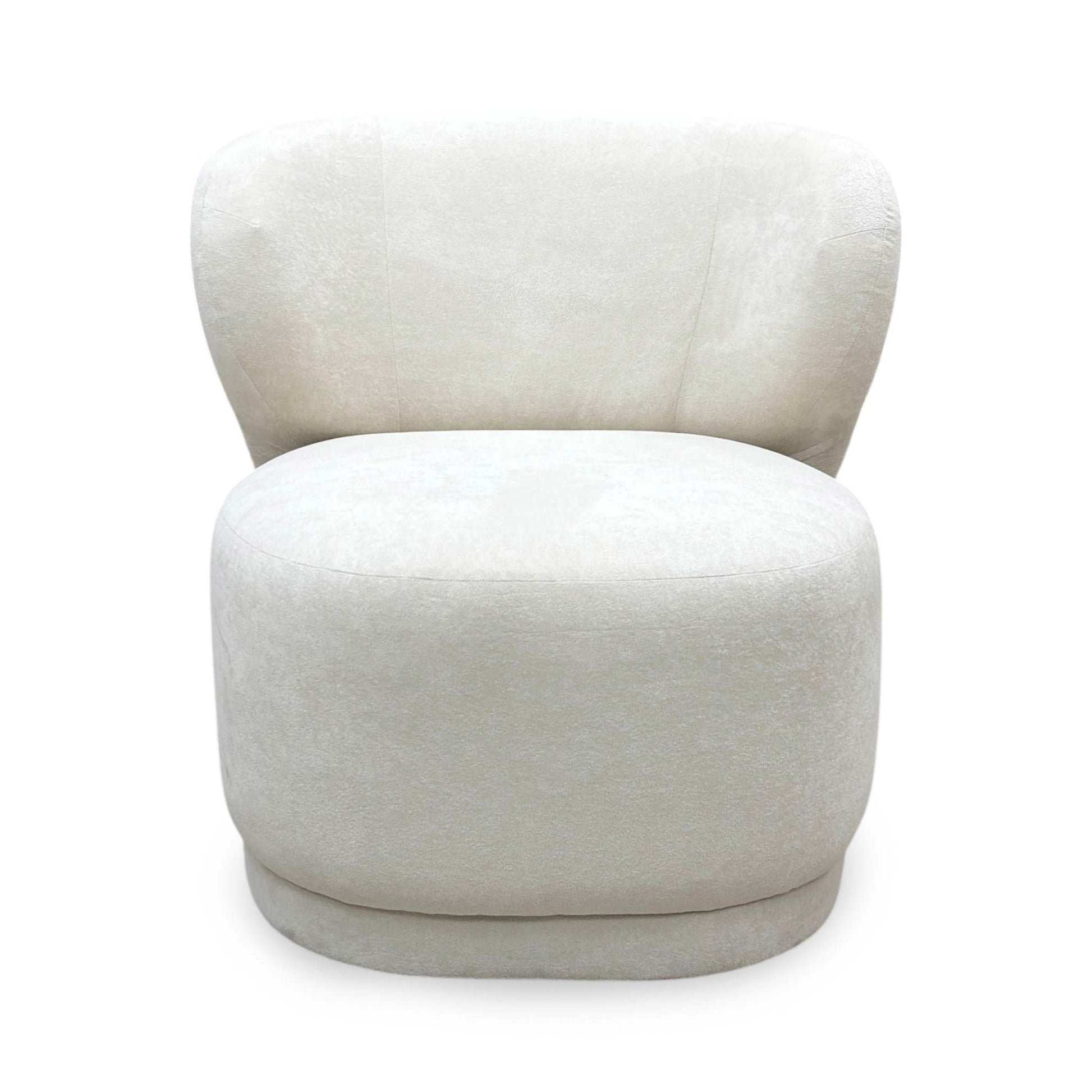 Front view of the cream velvet accent chair, highlighting its clean tailored silhouette, comfortable padded seat cushion, and supportive backrest.