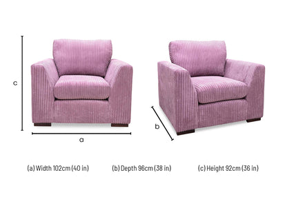 ‘Heydon’ Lilac Purple Marley Jumbo Cord Armchair - product photo 7