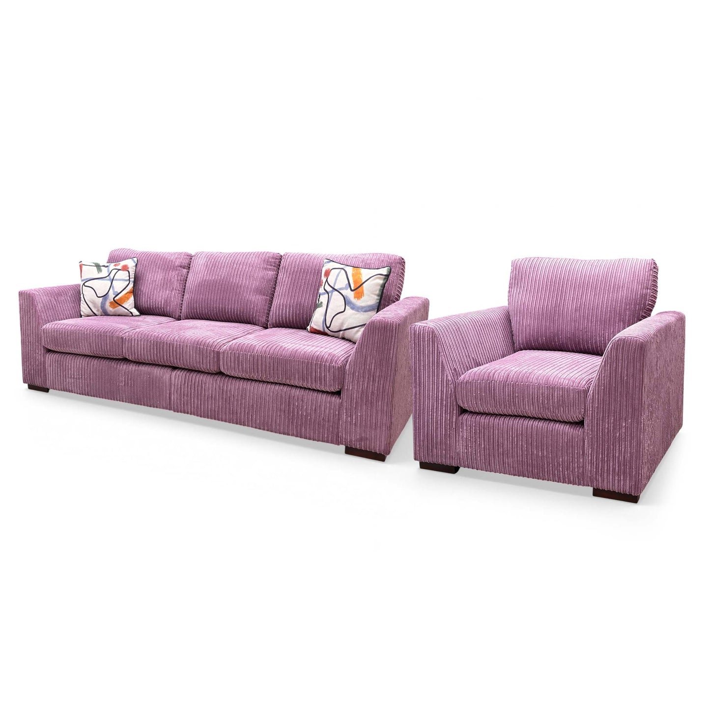 ‘Heydon’ Lilac Purple Marley Jumbo Cord 4 Seater Split Frame Sofa + Armchair - product photo 4