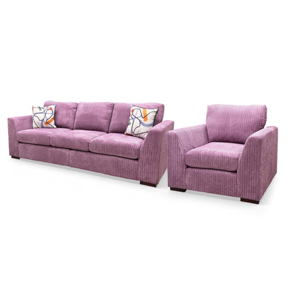 ‘Heydon’ Lilac Purple Marley Jumbo Cord 4 Seater Split Frame Sofa + Armchair - product photo 4