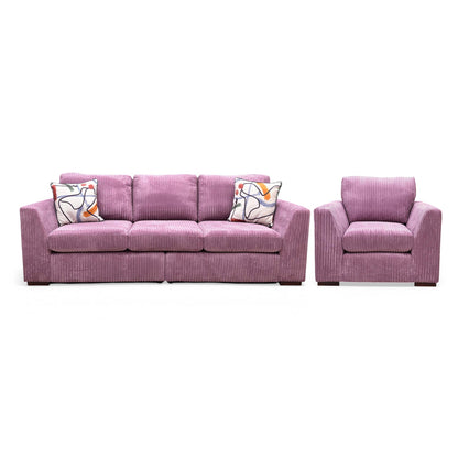‘Heydon’ Lilac Purple Marley Jumbo Cord 4 Seater Split Frame Sofa + Armchair - product photo 3
