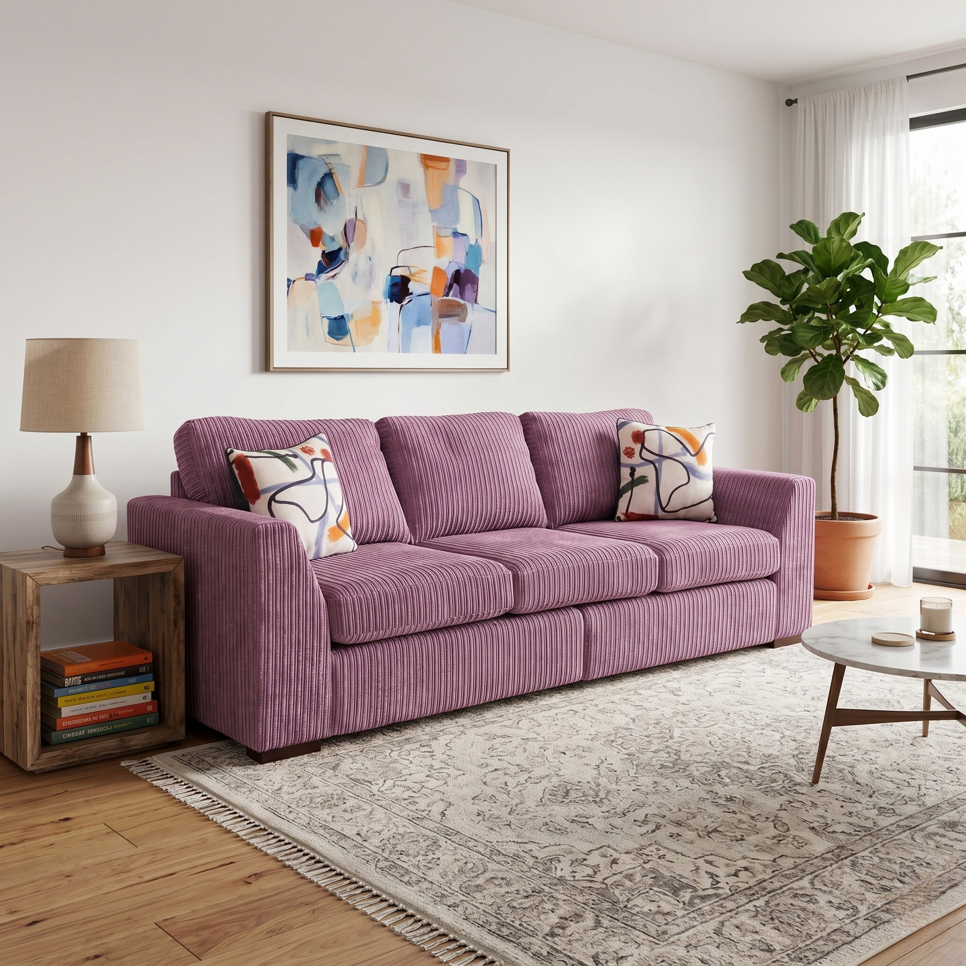 DFS 'Heydon' Lilac Purple Marley Jumbo Cord 4 Seater Split Frame