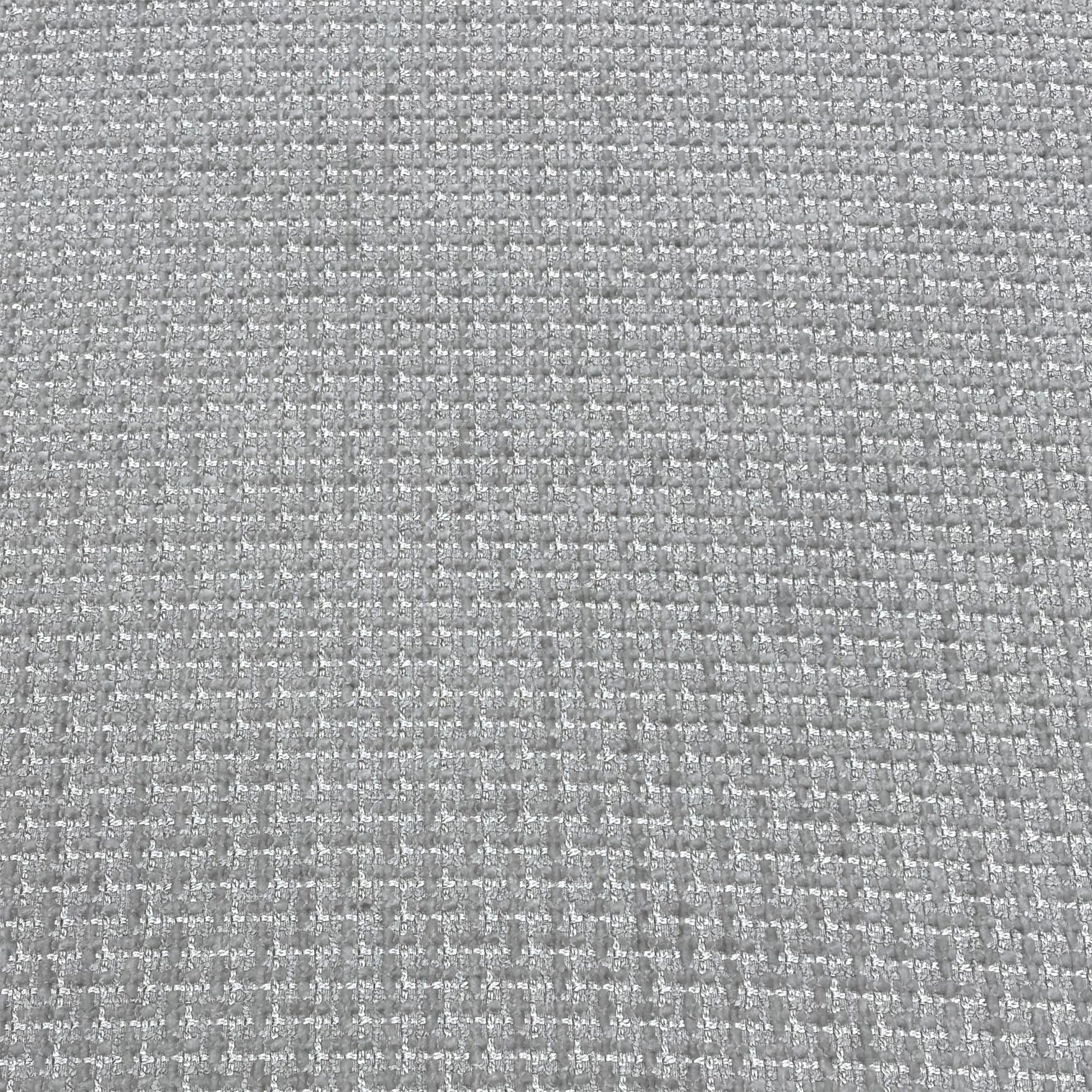 High-definition close-up macro view of the silver Dawson plain fabric textile, illustrating the tightly woven, durable thread composition and neutral grey finish.