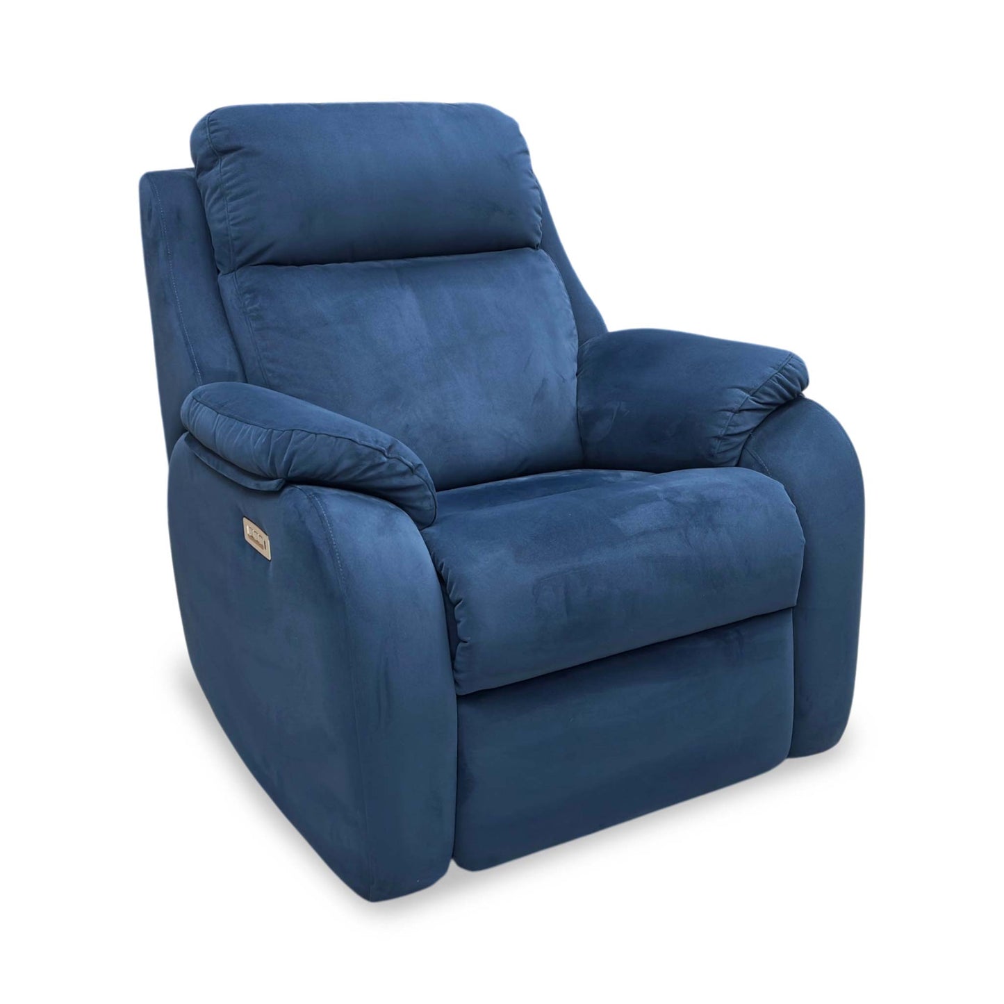 Side profile of the Kingsbury recliner armchair, showcasing the beautifully curved armrests and the clean lines of the reclining mechanism.