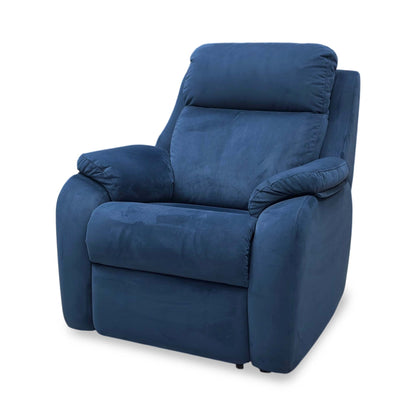 Side profile of the Kingsbury recliner armchair, showcasing the beautifully curved armrests and the clean lines of the reclining mechanism.